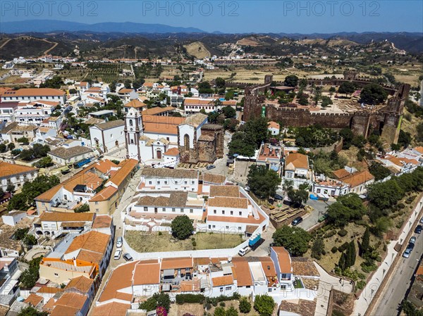 Aerial view of Silves with Moorish castle and historic cathedral