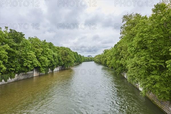 Isar river flowing through munich on a rainy day