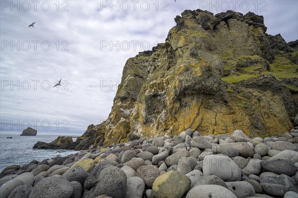 Cliff and large round stones