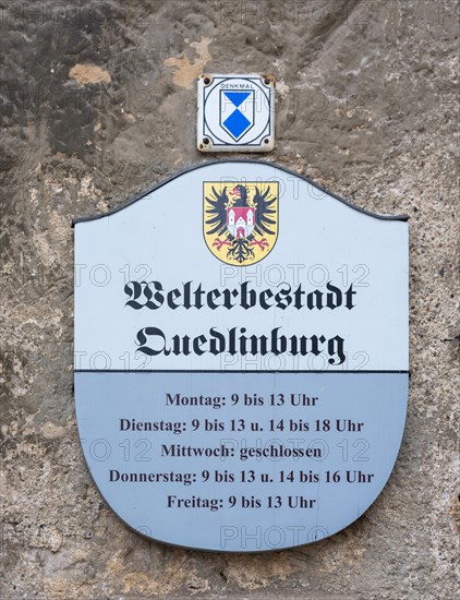 Sign at the town hall in Quedlinburg