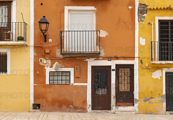 Close-up of colorful windows and doors of fishermen's houses in Villajoyosa