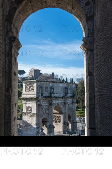 View from round arch of Colosseum to Arch of Constantine