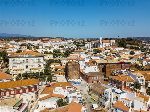 Aerial view of Silves with Moorish castle and historic cathedral