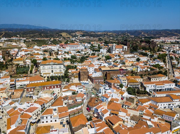 Aerial view of Silves with Moorish castle and historic cathedral