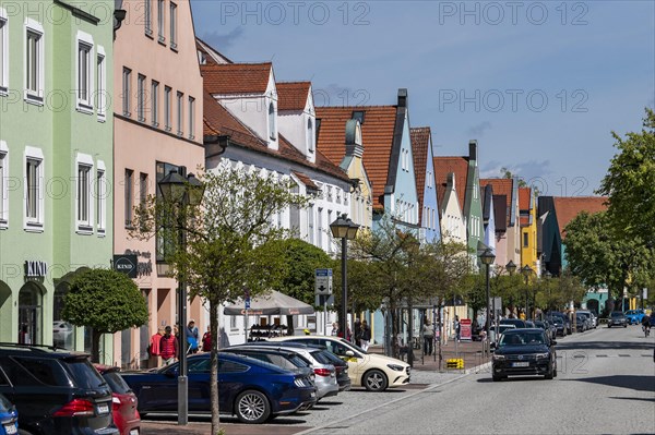 Colourful house facades characterise the street Lange Zeile in Erding