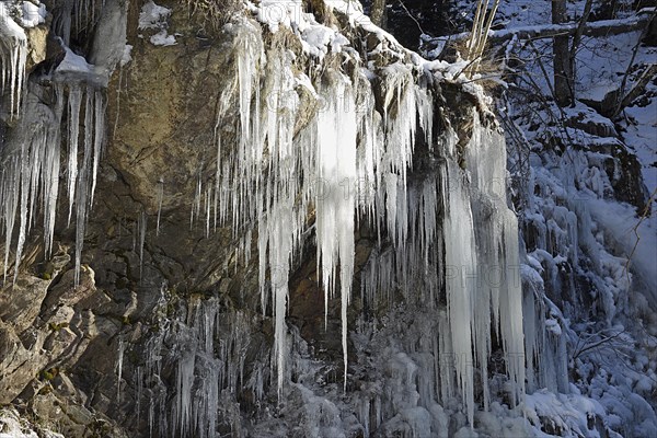 Icicles at icy waterfall