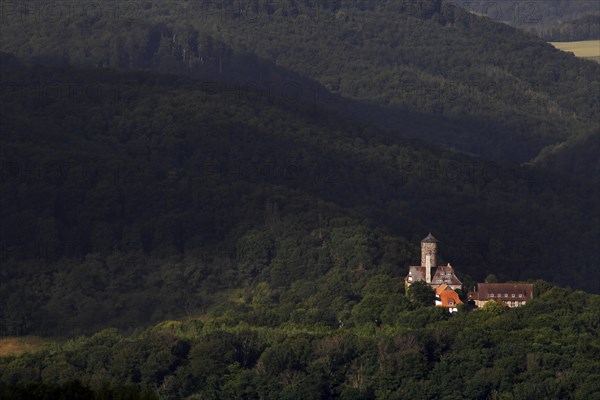 View from Bornhagen to Ludwigstein Castle in the Werra-Meissner district in Hesse