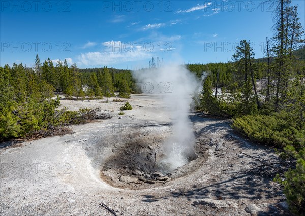 Splashing water in a steaming hot spring