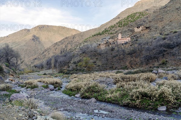 Small berber village located high in Atlas mountains
