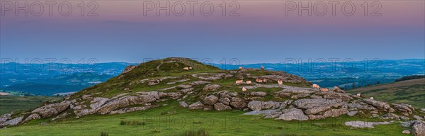 Sunset over fields in Haytor Rocks