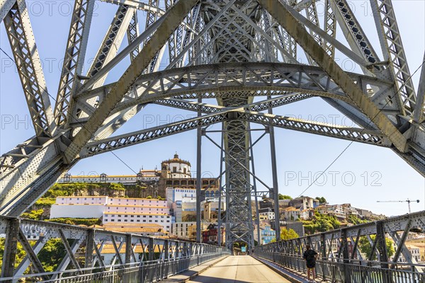 Beautiful iron Dom Luis I bridge over Douro river in Porto