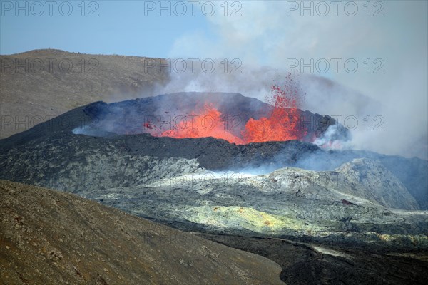 Active volcano with lava fountains