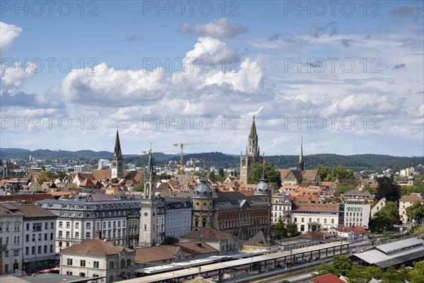 View from the Klein-Venedig district of Constance over the city centre of Constance with the Constance Minster