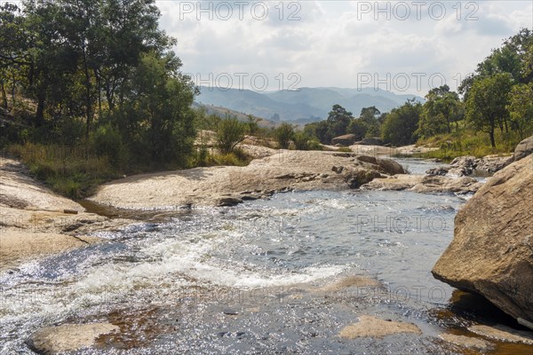 Beautiful landscape with rocky stream in Eswatini