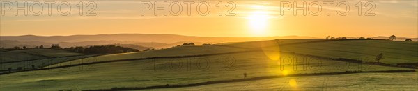 Sunset over fields in Berry Pomeroy Village