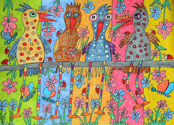 Four colourful birds