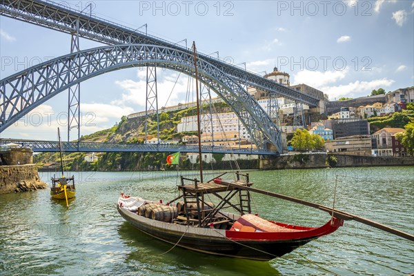 Beautiful iron Dom Luis I bridge over Douro river in Porto