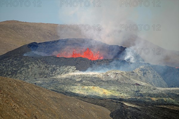 Active volcano with lava fountains