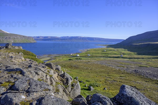 View of Hesteyrarfjoerour with the village of Heysteri