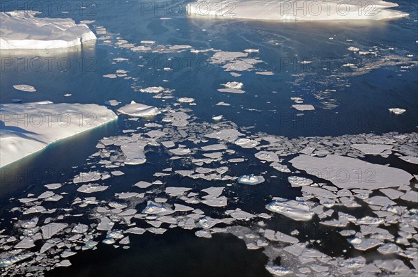 Aerial view of giant icebergs