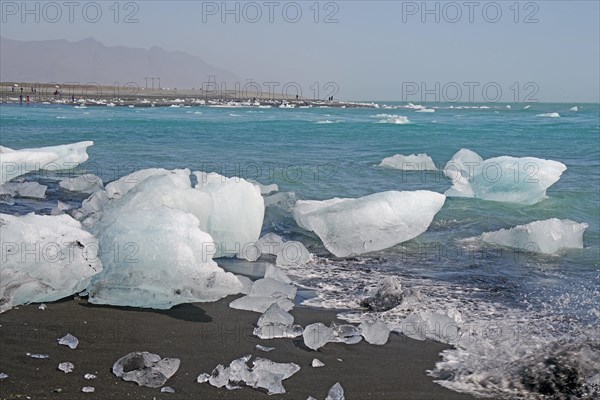 Piece of ice on black sand beach