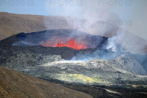 Sulphur fields in front of volcanic craters