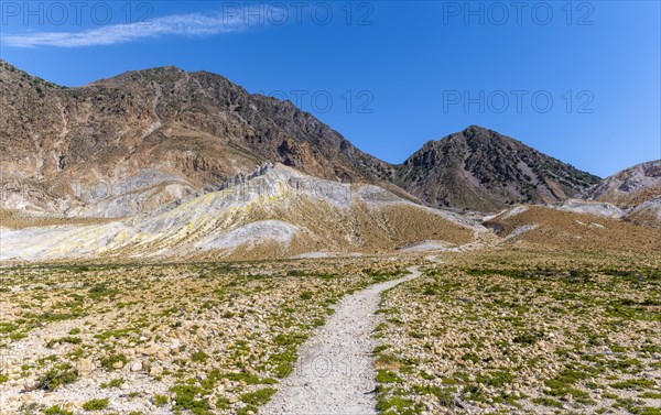 Hiking trail with view of caldera and volcanic crater