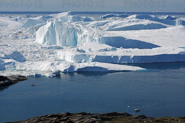 View over the ice fjord with icebergs