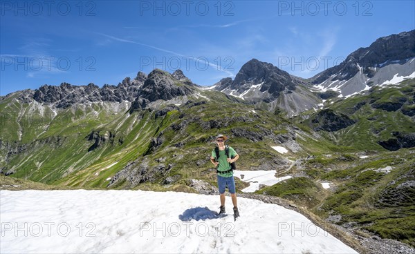 Hiker in snowfield