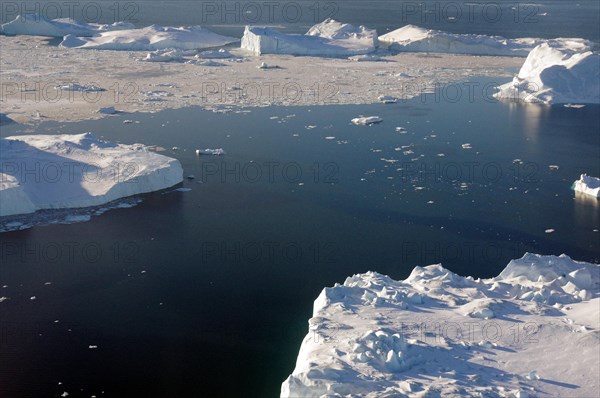 Aerial view of giant icebergs