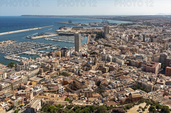 View of Alicante old town from Santa Barbara Castle on Mount Benacantil