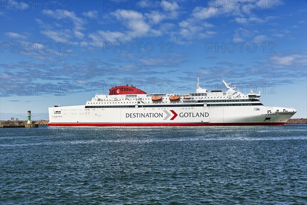 Ferry of the Swedish shipping company Destination Gotland entering the harbour