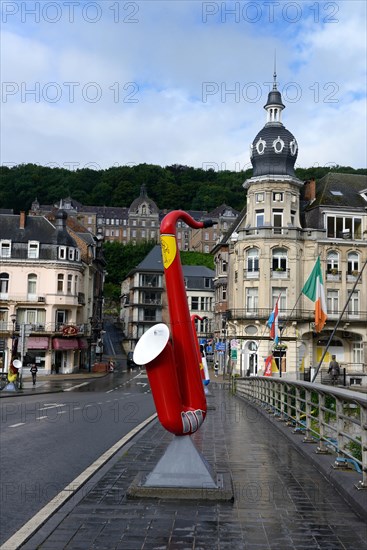 Colourful saxophone in memory of Adolphe Sax on the Pont du Charles de Gaulle