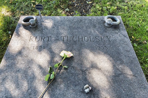 Gravestone with single rose