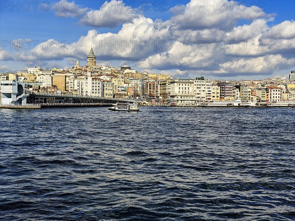 View across the Bosphorus to the Karakoey district with Galata Bridge and Galata Tower