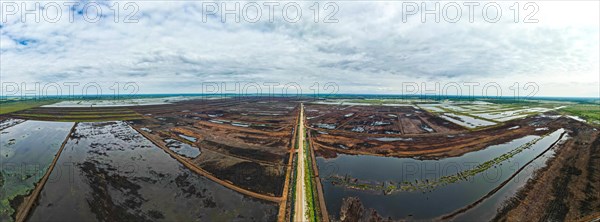 Peat cutting panorama aerial photo