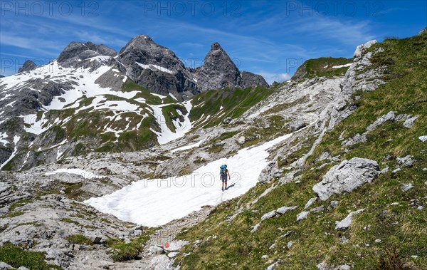 Hiker in a snow field