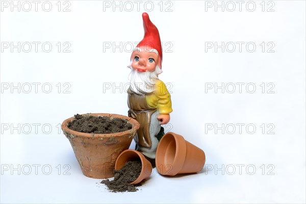 Garden gnome and garden tools