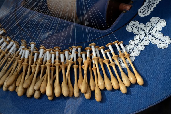 Bobbin lace in a shop window