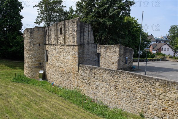 Ruin of outer bailey of ruin of partially reconstructed former moated castle Altendorf from the Middle Ages