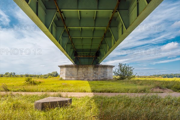 Bridge pillar and span. View from the bottom of the 'Knybawski Bridge' over the Vistula River. Tczew