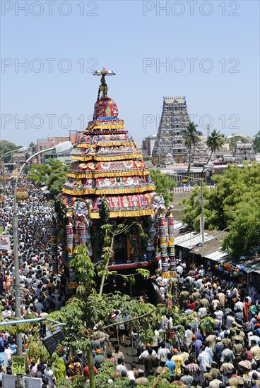 Temple chariot procession during Kapaleeshvara temple festival in Mylapore