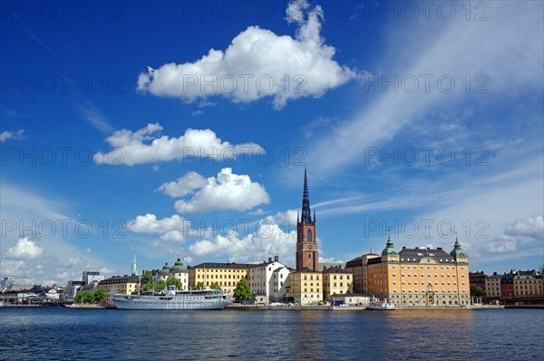 View of ships and the old town of Stockholm