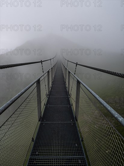 Suspension bridge in the fog