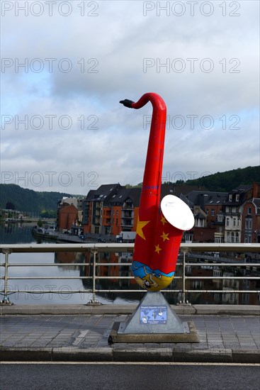 Colourful saxophone in memory of Adolphe Sax on the Pont du Charles de Gaulle