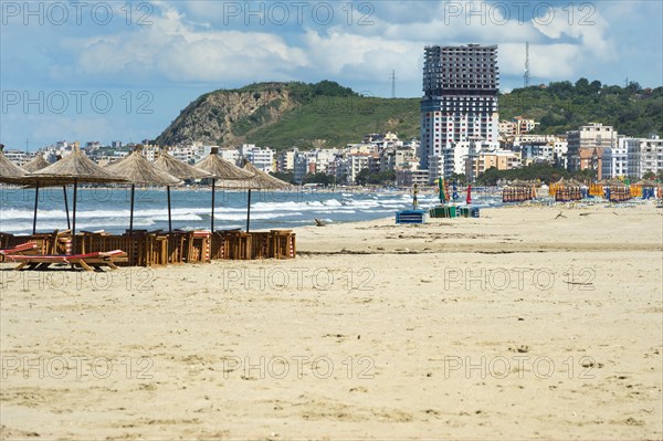 Durres beach with the city skyline in the background