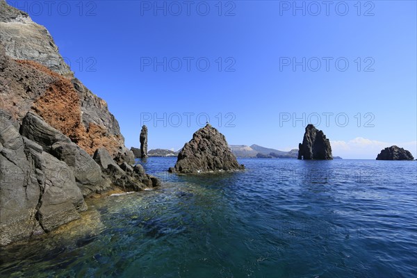 Rocks jutting out of the sea Faraglioni di Lipari at the southern tip of Lipari