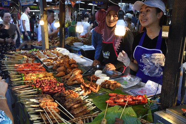 Various skewers with meat and seafood