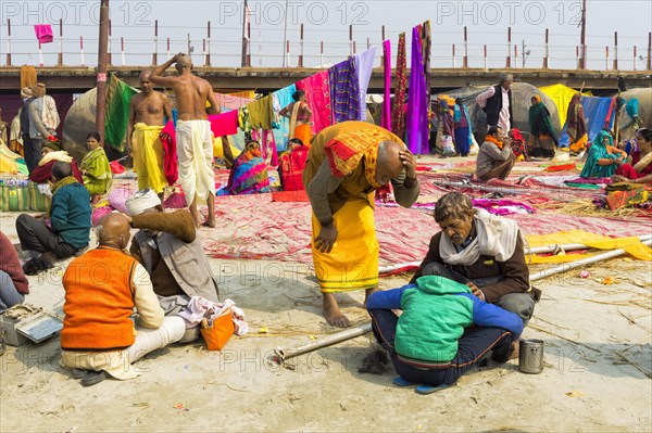 Outside the barbershop during the Allahabad Kumbh Mela