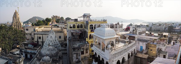View over rooftops of Udaipur to Lake Pichola
